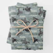 Old West Wagon Rodeo Cowboy Bizon Grijs Blauw Paar Inpakpapier Vel (In situ)