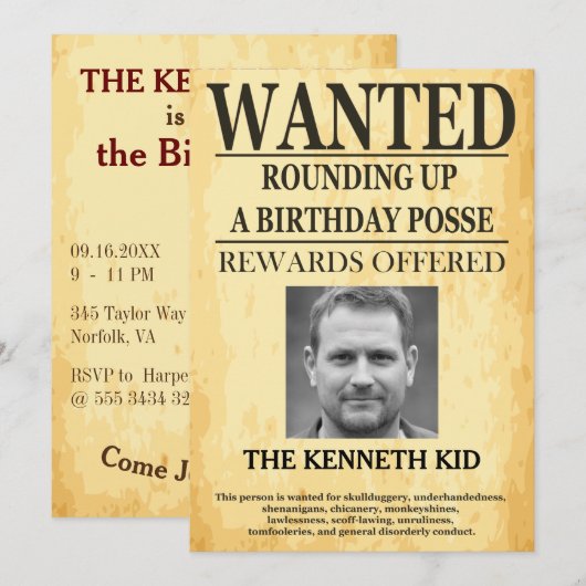 Old West Wanted Poster 🤠 50ste verjaardag Kaart (Voorkant / Achterkant)
