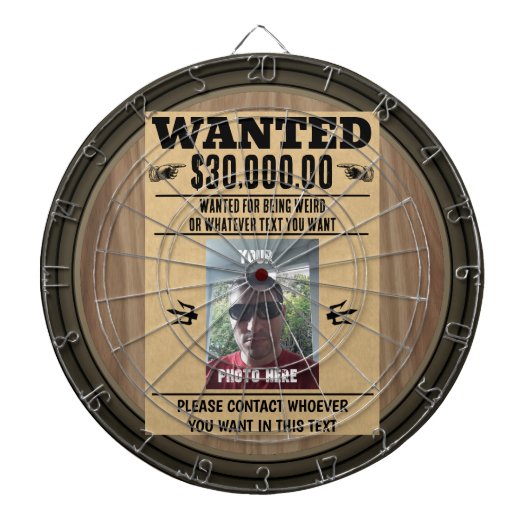 Old West Wanted Poster Gepersonaliseerde FOTO en T Dartbord (Voorkant)
