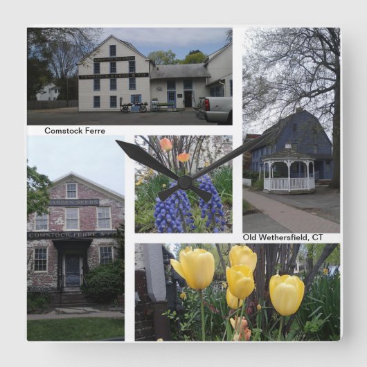 Old Wethersfield CT - Comstock Ferre Wall Clock Vierkante Klok (Voorkant)