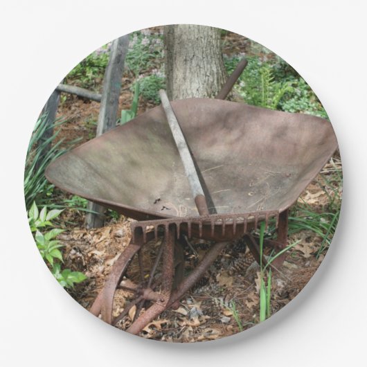Old Wheelbarrow Flower Garden Thema Party Papieren Bordje (Voorkant)