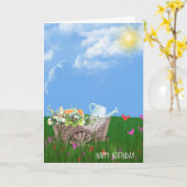 old wheelbarrow with flowers birthday kaart (Gele Bloem)