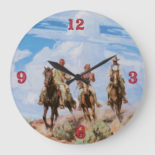 Old Wild West Theme Cowboys Clock Grote Klok (Voorkant)