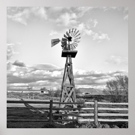 Old Windmill Boerderij Ranch Landscape Photography Poster (Voorkant)