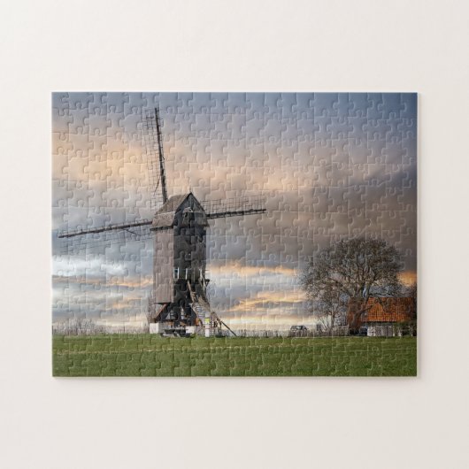 Old Windmill Field Belgium Windmill Wooden Europe Legpuzzel (Horizontaal)
