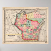Old Wisconsin Map (1865)  Badger State Poster (Voorkant)