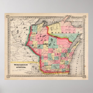 Old Wisconsin Map (1865)  Badger State Poster
