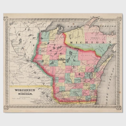 Old Wisconsin Map (1865)  Cadeaupapier (Vlak)