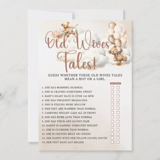 OLD WIVES TALES Baby shower Game Schattige Beer in Kaart (Voorkant)
