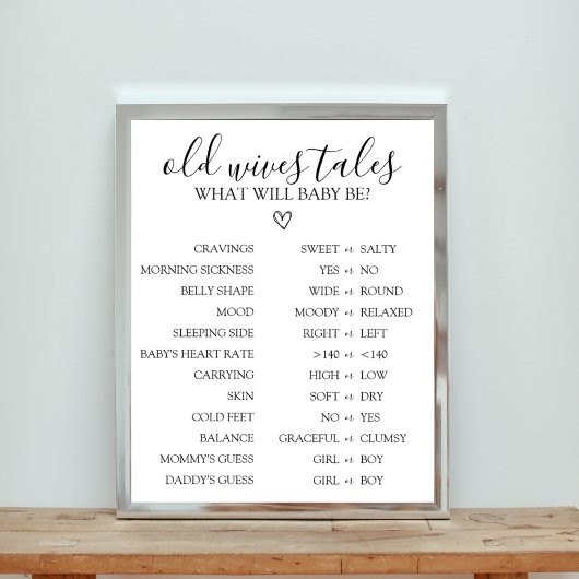 Old Wives Tales Baby shower Spelbord Poster