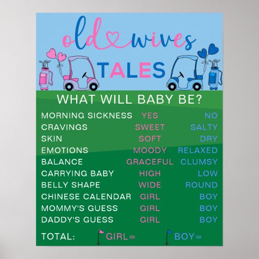 Old Wives Tales Golf Geslacht onthullen Party teke Poster (Voorkant)