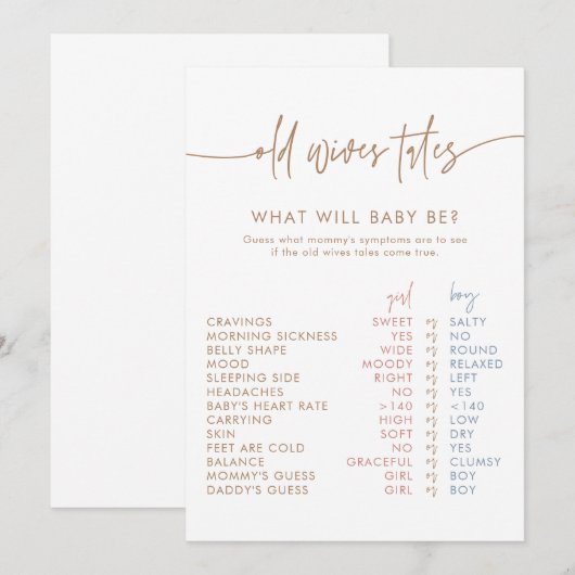 Old Wives Tales Kaart | Boho Gender Reveal spel (Voorkant / Achterkant)