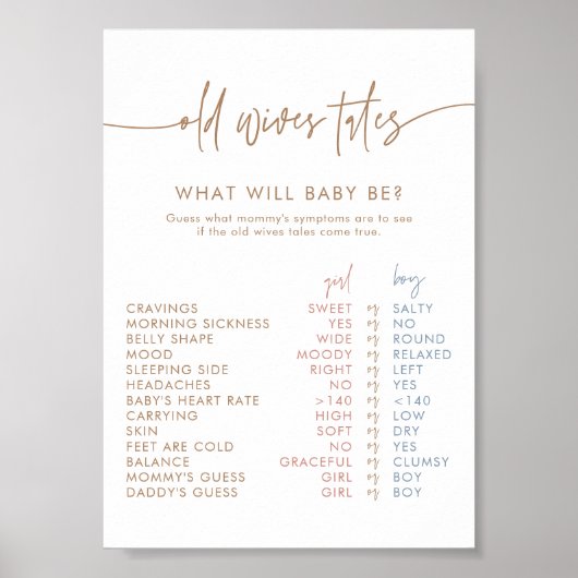 Old Wives Tales Kaart | Boho Gender Reveal spel Poster (Voorkant)