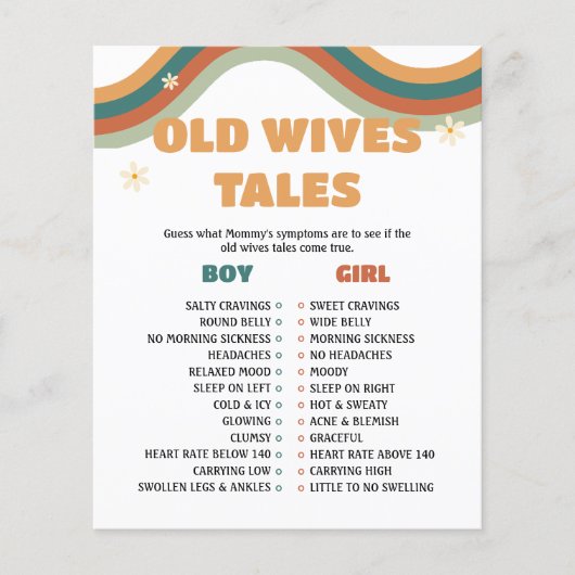 Old Wives Tales Retro Groovy Baby shower spel Flyer (Voorkant)