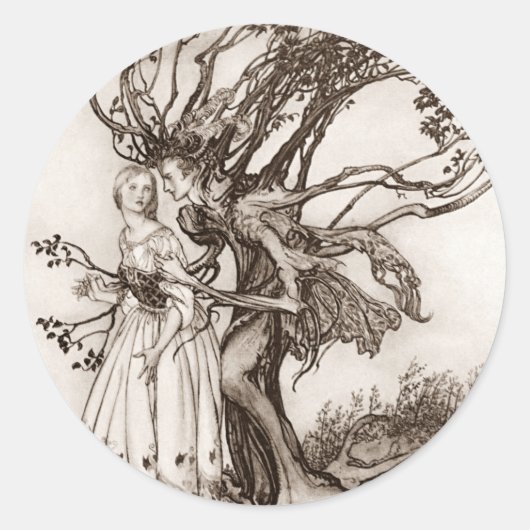 Old Woman In The Wood By Arthur Rackham Ronde Sticker (Voorkant)
