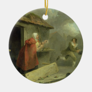 Old Woman Waving a Stick at a Boy, 1793 (olie op c Keramisch Ornament