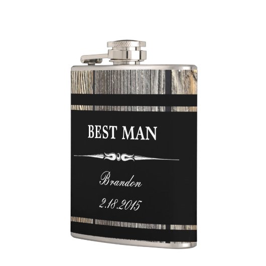 Old Wood Black BEST MAN Trouwfles Heupfles (Links)