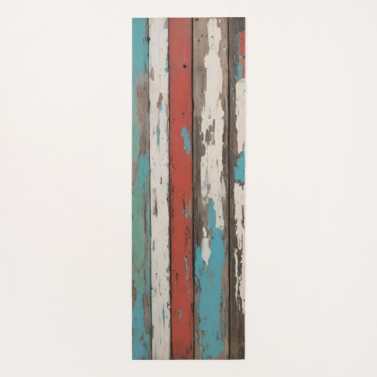 Old Wood Blue And Yellow Painted Distressed Planks Yogamat (Achterkant)