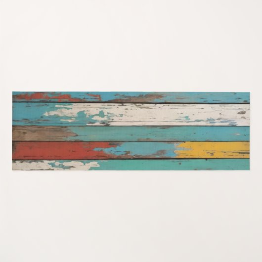 Old Wood Blue And Yellow Painted Distressed Planks Yogamat (Voorkant (horizontaal))