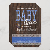 Old Wood Blue Gingham Boy Baby shower BBQ Kaart (Voorkant / Achterkant)