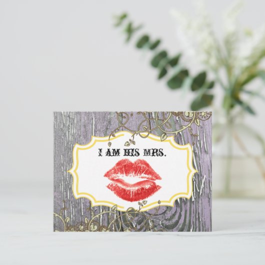 Old Wood Country Chic Swirly Vine Ik ben zijn Mrs. Briefkaart (Staand voorkant)