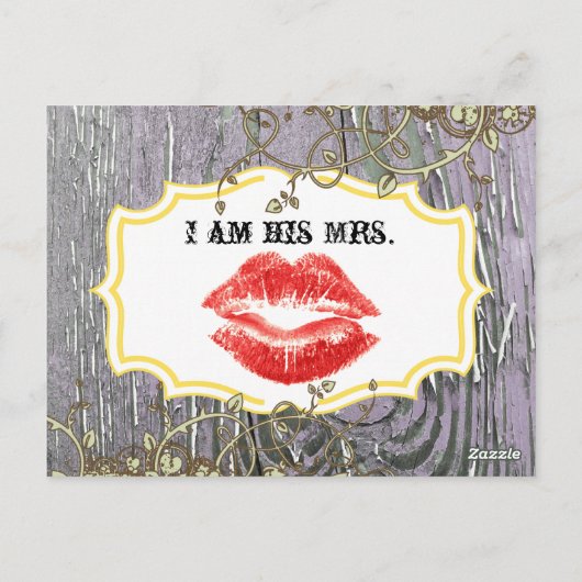 Old Wood Country Chic Swirly Vine Ik ben zijn Mrs. Briefkaart (Achterkant)