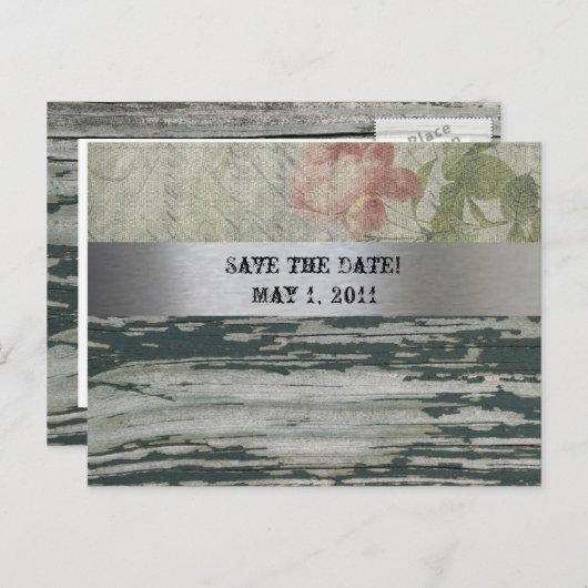 Old Wood Frans Save the Date Aankondigingskaart (Voorkant / Achterkant)
