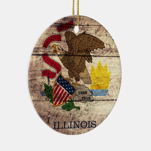 Old Wood Illinois Flag Keramisch Ornament (Rechts)