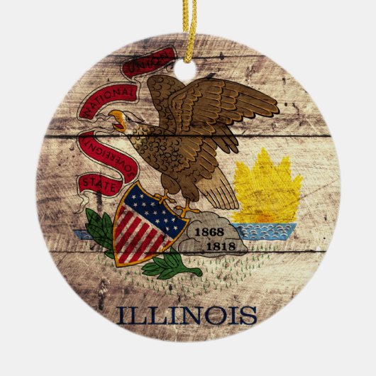 Old Wood Illinois Flag Keramisch Ornament (Voorkant)