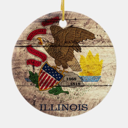 Old Wood Illinois Flag Keramisch Ornament (Achterkant)