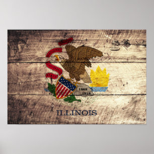 Old Wood Illinois Flag Poster