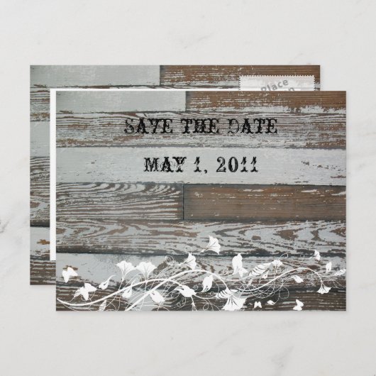 Old Wood Look Save the Date Aankondigingskaart (Voorkant / Achterkant)