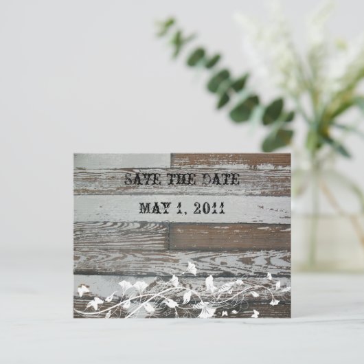 Old Wood Look Save the Date Aankondigingskaart (Staand voorkant)