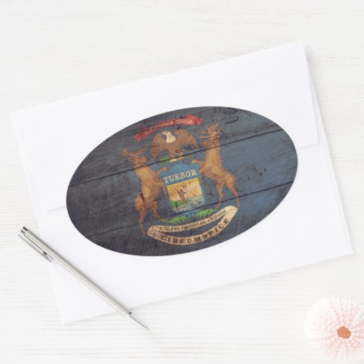 Old Wood Michigan Flag Ovale Sticker (Envelop)