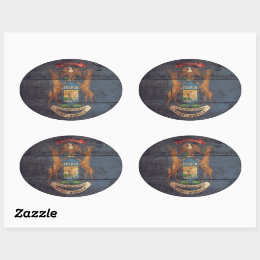 Old Wood Michigan Flag Ovale Sticker (Vel)
