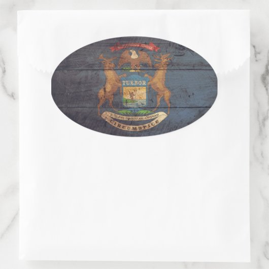 Old Wood Michigan Flag Ovale Sticker (Tas)