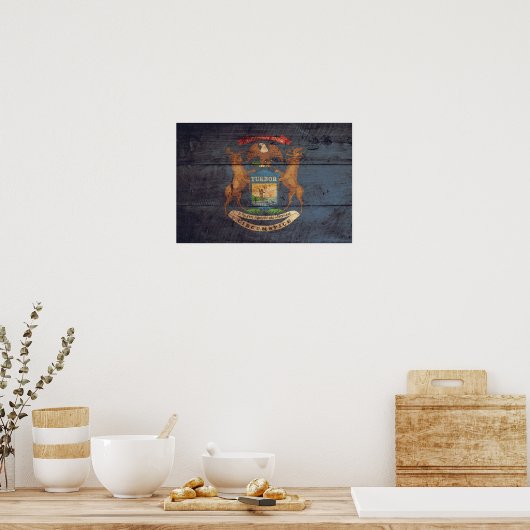 Old Wood Michigan Flag Poster (Keuken)