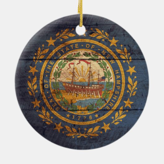 Old Wood New Hampshire Flag Keramisch Ornament (Achterkant)