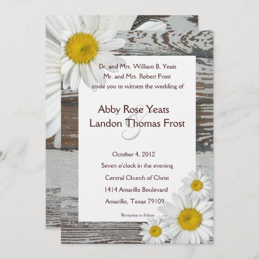 Old Wood Shasta Daisy Rustic Wedding Invitation Kaart (Voorkant / Achterkant)