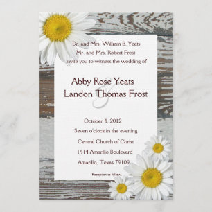Old Wood Shasta Daisy Rustic Wedding Invitation Kaart