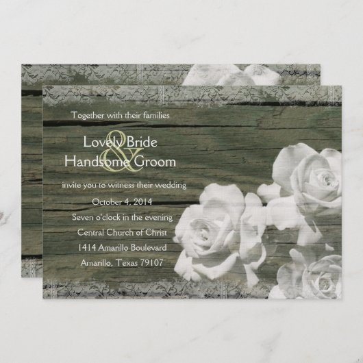 Old Wood White Ghost Rozen Weddenschap Kaart (Voorkant / Achterkant)