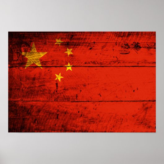 Old Wooden China Flag Poster (Voorkant)
