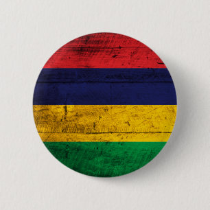 Old Wooden Mauritius Flag Ronde Button 5,7 Cm