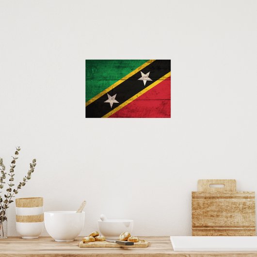Old Wooden St. Kitts en Nevis Flag Poster (Keuken)