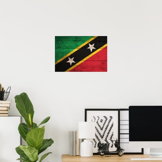 Old Wooden St. Kitts en Nevis Flag Poster (Thuiskantoor)