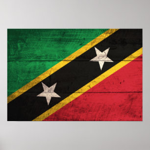 Old Wooden St. Kitts en Nevis Flag Poster