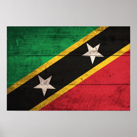 Old Wooden St. Kitts en Nevis Flag Poster (Voorkant)