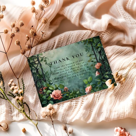 Old World Botanical Rose Garden Wedding Bedankkaart
