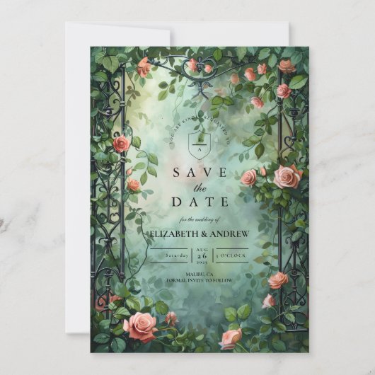 Old World Botanical Rose Garden Wedding Save The Date (Voorkant)