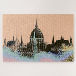 Old World City Skyline met Spires Modern Art Legpuzzel